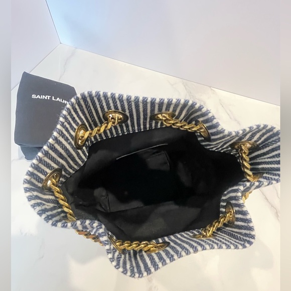 Saint Laurent YSL Monogram Striped Denim Joe Crossbody Chain Bucket Bag - Picture 4 of 8